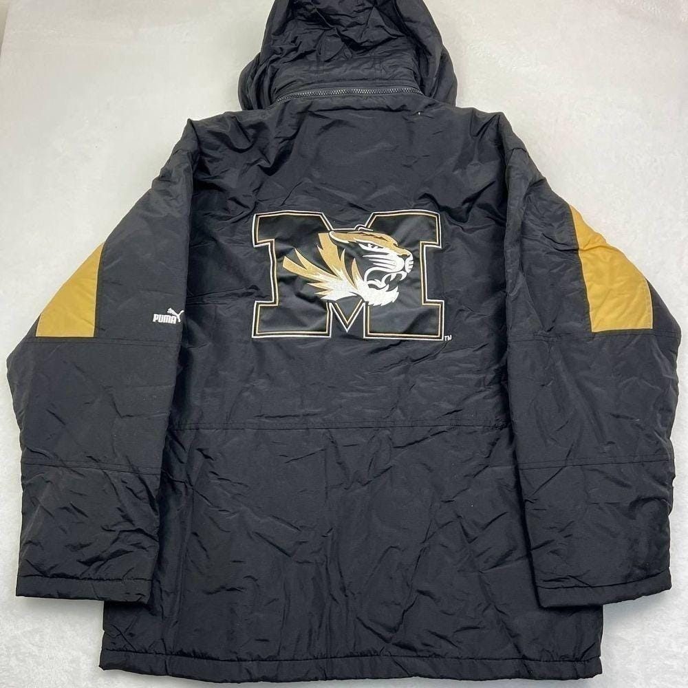 Vintage University of Missouri Tigers Puffer Jacket Large Puma‎ Removable Hoodie